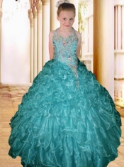 2014 Beautiful Hot Pink Halter Beading Floor-length Little Gril Pageant Dress