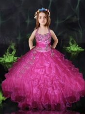 2014 Beautiful Hot Pink Little Girl Pageant Dress with Beading