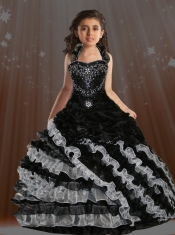 2014 Brand New Halter Black Beading Little Girl Pageant Dresses