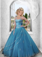 2014 Charming Appliques and Beading Blue Strapless Dress For Little Girl Pageant