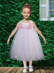 2014 Cute Pink A-Line Tea-length Little Girl Dresses