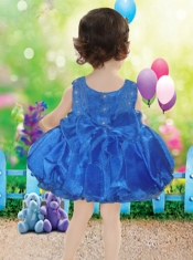 2014 Cute Scoop Bowknot and Ruffles Little Girl Dress in Royal Blue