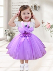 2014 Cute Short Tea-length Hand Made Flowers Little Girl Dress with Straps