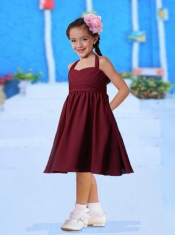 2014 Decent Burgundy Empire Chiffon Ruching Flower Girl Dress with Halter