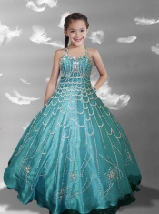 2014 Elegant White Halter Beading Little Gril Pageant Dress