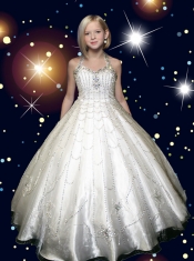 2014 Elegant White Halter Beading Little Gril Pageant Dress