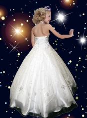 2014 Elegant White Halter Beading Little Gril Pageant Dress