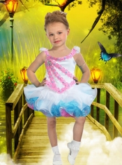 2014 Exquisite Scoop Multi-color Little Girl Dress with Beading and Ruffles