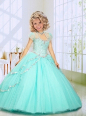 2014 Fashionable Beading Sweep Train Little Girl Pageant Dress in Mint