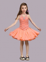 2014 Fashionable Halter Short Little Girl Dress with Mini-length
