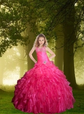 2014 Fashionable Hot Pink Little Girl Pageant Dress with Beading and Ruffles