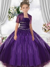 2014 Fashionable Purple Little Girl Pageant Dress with Beading