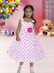 2014 Fitted Square Knee-length Flower Girl Dress in White and Pink