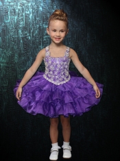 2014 Formal Straps Ball Gown Purple Little Girl Dress with Beading and Ruffles