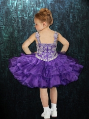 2014 Formal Straps Ball Gown Purple Little Girl Dress with Beading and Ruffles