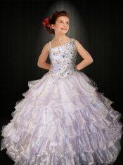 2014 Hot Pink Asymmetrical Beading Little Gril Pageant Dress with Appliques