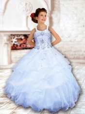 2014 Hot Pink Ball Gown Straps Little Girl Pageant Dresses with Beading