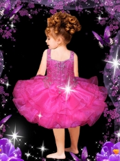 2014 Hot Pink Square Organza Knee-length Little Girl Dress