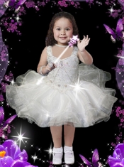 2014 Hot Pink Square Organza Knee-length Little Girl Dress