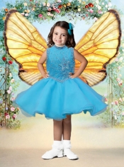 2014 Lavender Short Scoop Little Girl Dress with Beading and Ruffles