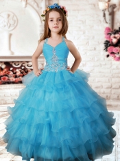 2014 Lovely Beading Little Girl Pageant Dresses with Halter