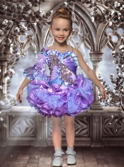 2014 Lovely Multi-color Mini-length Half Sleeve Little Girl Dress with Beading