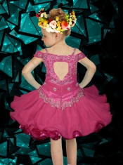 2014 Luxurious Knee-length Beading and Ruffles Orange Little Girl Dress with Off the Shoulder