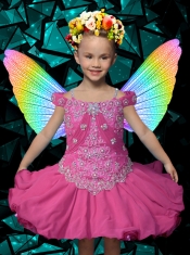 2014 Luxurious Knee-length Beading and Ruffles Orange Little Girl Dress with Off the Shoulder