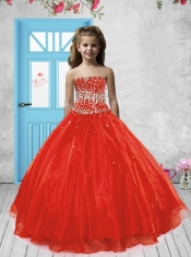 2014 Luxurious Red Little Girl Pageant Dress with Beading