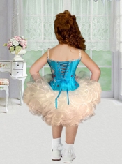 2014 Luxurious Short Knee-length Beading Little Girl Dress with V-neck
