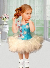 2014 Luxurious Short Knee-length Beading Little Girl Dress with V-neck
