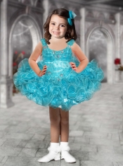 2014 Luxurious Straps Short Beading and Ruffles Watermelon Little Girl Dress