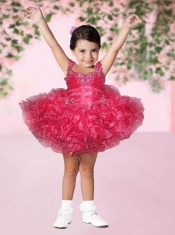 2014 Luxurious Straps Short Beading and Ruffles Watermelon Little Girl Dress