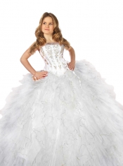 2014 New Arrival White Little Girl Pageant Dress with Appliques and Ruffles