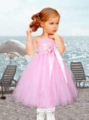 2014 Pretty A-Line Strapless Tea-length Pink Little Girl Dress in Pink