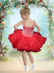 2014 Pretty Ball Gown Beading and Ruffles Knee-length Little Girl Dress with Straps