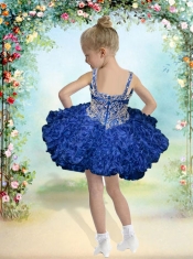 2014 Pretty Ball Gown Beading and Ruffles Knee-length Little Girl Dress with Straps