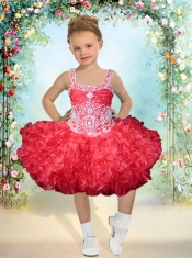2014 Pretty Ball Gown Beading and Ruffles Knee-length Little Girl Dress with Straps