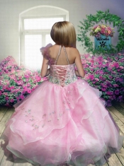 2014 Pretty Ball Gown Halter Beading Lilac Little Girl Pageant Dresses