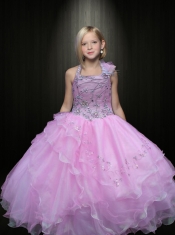2014 Pretty Ball Gown Halter Beading Lilac Little Girl Pageant Dresses