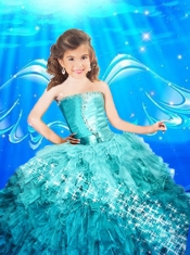 2014 Pretty Good Sweetheart Blue Little Girl Pageant Dress with Beading and Ruffles