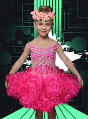 2014 Pretty Hot Pink Ball Gown Little Girl Dress with Beading and Ruffles