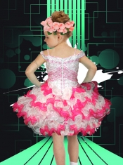 2014 Pretty Hot Pink Ball Gown Little Girl Dress with Beading and Ruffles