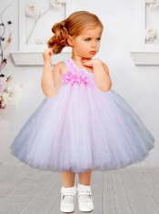2014 Pretty One Shoulder Fashionable Little Girl Dress with Hand Made Flowers