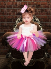 2014 Pretty Tulle Square Mini-length Little Girl Dress with Bowknot