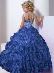 2014 Purple Ball Gown Straps Little Gril Pageant Dresses with Beading