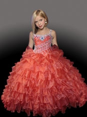2014 Purple Ball Gown Straps Little Gril Pageant Dresses with Beading