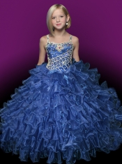2014 Purple Ball Gown Straps Little Gril Pageant Dresses with Beading