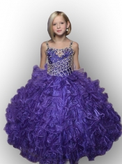 2014 Purple Ball Gown Straps Little Gril Pageant Dresses with Beading