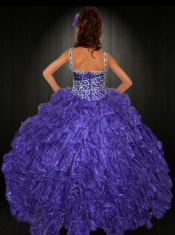 2014 Purple Ball Gown Straps Little Gril Pageant Dresses with Beading
